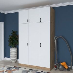 Imagine Dulap pentru haine, Hanah Home, BA104, 145x239x55 cm, PAL melaminat, Nuc/Alb
