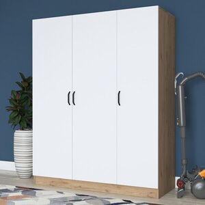 Imagine Dulap pentru haine, Hanah Home, BA105, 145x181.9x55 cm, PAL melaminat, Nuc/Alb