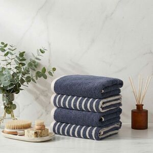 Imagine Set prosoape, L'essentiel Maison, Stripe Melange, Bumbac, Albastru inchis
