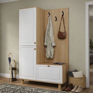 Imagine Cuier de perete, Hanah Home, Forma 1600-206, 90x173x37 cm, PAL, Alb / Stejar