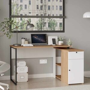 Imagine Birou, Hanah Home, Nor1-Sw, 129.8x70x90 cm, PAL, Natural/Alb
