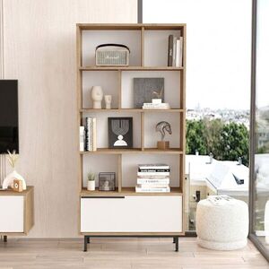Imagine Corp biblioteca, Hanah Home, ON4-SW, 83.9x175.6x29.5 cm, PAL, Stejar / Alb
