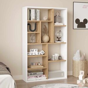 Imagine Corp biblioteca, Hanah Home, Kor1-Sw, 75x123.6x22 cm, PAL, Natural/Alb