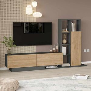 Imagine Comoda TV, Hanah Home, For1-Sa, 201.2x123.6x29.5 cm, PAL, Natural / Antracit