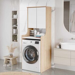 Imagine Dulap masina de spalat, Hanah Home, Val2-Sw, 64.8x181x33.8 cm, PAL, Natural/Alb