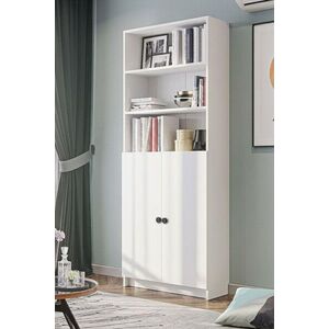 Imagine Corp biblioteca, Hanah Home, Bili 5 Shelf 2 Lid, 80x200x28 cm, PAL, Alb