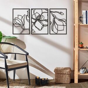 Imagine Decoratiune de perete, Floral Line, Otel, Dimensiune totală: 46 x 69 cm, Negru