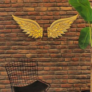 Imagine Decoratiune de perete, Angel Wings Metal Wall Art Set, Otel, Dimensiune: 46 x 50 cm (2 bucăți), Auriu