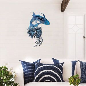 Imagine Decoratiune de perete, Carpa Koi- APT748 M, Otel, Dimensiuni: 44 x 67 cm, Albastru