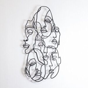 Imagine Decoratiune de perete, Faces Line Art- APT743 M, Otel, Dimensiuni: 58 x 79 cm, Negru