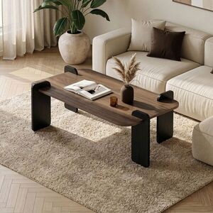 Imagine Masuta de cafea, Hanah Home, Renard, 120x35x60 cm, PAL, Nuc / Lemn negru