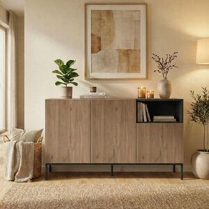 Imagine Consola, Hanah Home, Cailin 140, 140x80x41.8 cm, PAL, Stejar Sepet / Negru lemn / Gresie