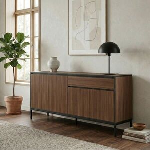 Imagine Consola, Hanah Home, Lorenza, 180x80x40 cm, PAL, Nuc Milano / Negru lemn / Negru
