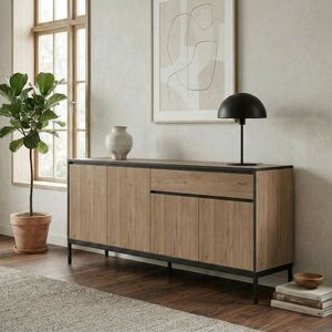 Imagine Consola, Hanah Home, Lorenza, 180x80x40 cm, PAL, Stejar Sepet / Lemn Negru / Negru