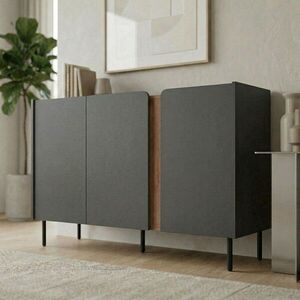 Imagine Consola, Hanah Home, Lucile, 150x82.9x40.5 cm, PAL, Antracit / Stejar Septentrional / Negru