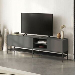 Imagine Comoda TV, Hanah Home, Amira, 180x55x35 cm, PAL, Antracit / Negru lemn / Negru