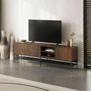 Imagine Comoda TV, Hanah Home, Amira, 180x55x35 cm, PAL, Nuc Milano / Negru lemn / Negru