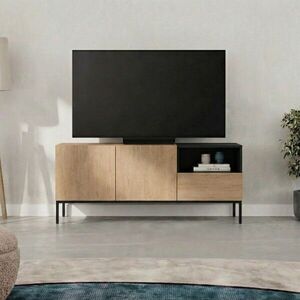 Imagine Comoda TV, Hanah Home, Cailin 140, 140x55x41.8 cm, PAL, Stejar Sepet / Lemn Negru / Negru