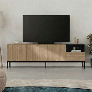 Imagine Comoda TV, Hanah Home, Cailin 180, 180x55x41.8 cm, PAL, Stejar Sepet / Negru lemn / Gresie