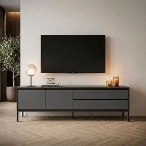 Imagine Comoda TV, Hanah Home, Lorenza, 180x55x40 cm, PAL, Antracit / Negru lemn / Negru