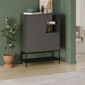 Imagine Bufet, Hanah Home, Amira, 90x125x40 cm, PAL, Antracit / Negru lemn / Negru