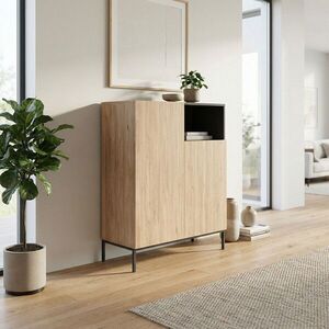 Imagine Bufet, Hanah Home, Cailin, 90x120x41.8 cm, PAL, Stejar Sepet / Negru lemn / Gresie