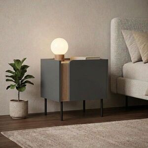 Imagine Noptiera, Hanah Home, Lucile, 45.5x47.8x35 cm, PAL, Stejar Sepet / Antracit / Negru