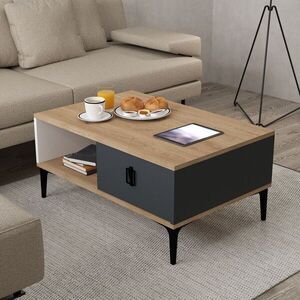 Imagine Masuta de cafea, Hanah Home, Sare 2001, 90x41.5x60 cm, PAL, Stejar Safir / Alb / Antracit