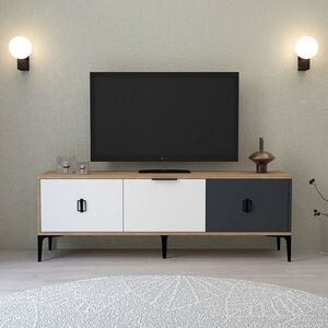 Imagine Comoda TV, Hanah Home, Neva 3501, 150x50x35 cm, PAL, Stejar / Alb / Antracit