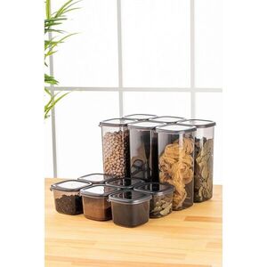 Imagine Set recipiente depozitare, Hermia, 964FRM5363, Plastic, Dimensiune: 10 x 10 x 24, 5 cm / 1750 ml (6 bucăți), Antracit