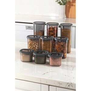 Imagine Set recipiente depozitare, Hermia, 964FRM5383, Plastic, Dimensiune: 10 x 10 x 16, 5 cm / 1200 ml (3 bucăți), Antracit