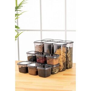 Imagine Set recipiente depozitare, Hermia, 964FRM5365, Plastic, Dimensiune: 10 x 10 x 24, 5 cm / 1750 ml (6 bucăți), Antracit