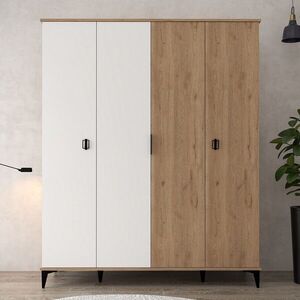 Imagine Dulap pentru haine, Hanah Home, Neva 6403, 164x200x52 cm, PAL, Stejar Safir / Alb