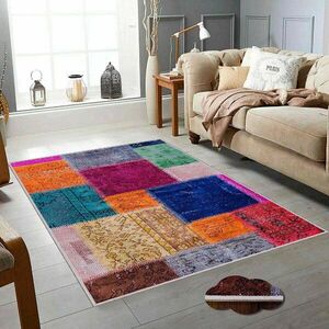 Imagine Covor, Hmfesto72 Kece, 160x230 cm, Bumbac, Roz / Portocaliu / Verde / Crem / Albastru marin