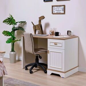 Imagine Birou, Hanah Home, Monte, 115x77.3x60 cm, PAL MELAMINAT, Crem / Stejar