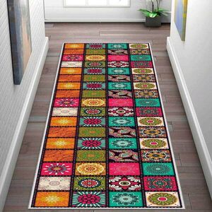 Imagine Covor, Wooylk0089, 80x250 cm, Poliester, Alb / Portocaliu / Verde / Galben / Fuchsia