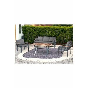 Imagine Set mobilier de gradina, Hanah Home, Nergiz 3+1+1, Metal, Gri inchis