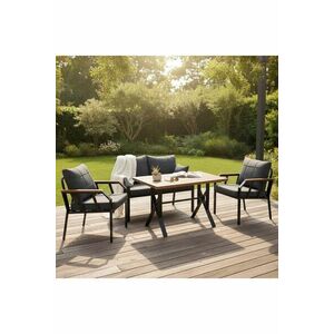 Imagine Set mobilier de gradina, Hanah Home, Nergiz 2+1+1, Metal, Albastru inchis