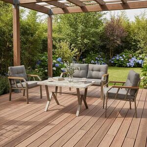 Imagine Set mobilier de gradina, Hanah Home, Nergiz 2+1+1, Metal, Negru / Alb / Auriu