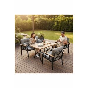 Imagine Set mobilier de gradina, Hanah Home, Nergiz 2+1+1, Metal, Alb/Negru