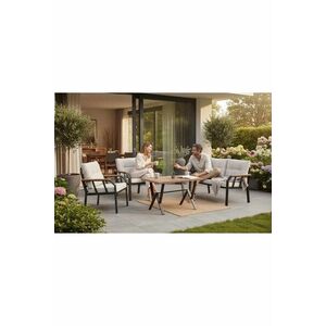 Imagine Set mobilier de gradina, Hanah Home, Nergiz 2+1+1, Metal, Crem/Negru