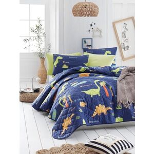 Imagine Set cuvertura de pat dubla 3 piese, L'essentiel Maison, Dinolar, Albastru închis / Verde / Portocaliu / Roșu