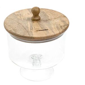 Imagine Bol pentru servire cu capac Wood Colony, Homla, 16x18 cm, sticla/lemn, transparent/natur