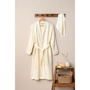 Imagine Set halat si prosop de baie, L'essentiel Maison, Kimono, Bumbac, Ecru