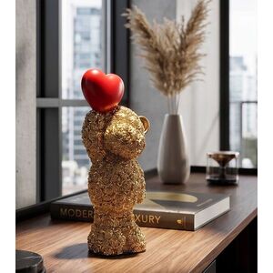 Imagine Statueta / figurina decorativa, Mauro Ferretti, Teddy Bear With Heart, 9x6.5x18.8 cm, polirasina, auriu/rosu