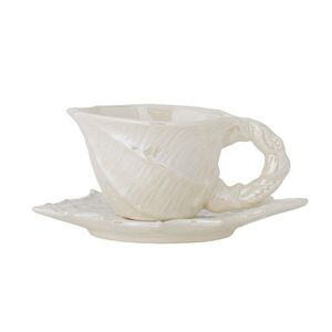 Imagine Ceasca cu farfurie, Bloomingville, Shellie, 150 ml, ceramica, alb