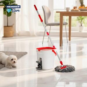Imagine Set curatenie cu pedala Wash and Dry, Clean Step, Heinner Care, 25.5x 25x30.5 cm, inox/plastic, alb/rosu