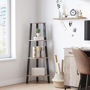 Imagine Biblioteca de colt Vasagle Ladder, 34x34x124.5 cm, PAL/otel, maro