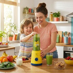 Imagine Blender pentru smoothie Berlinger, Minions Collection, 320W, 300 ml/600 ml, inox/plastic, galben/albastru