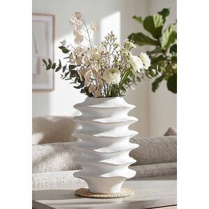 Imagine Vaza decorativa, Mauro Ferretti, Wavy Band Pattern, 25.5x35.5 cm, polirasina, alb
